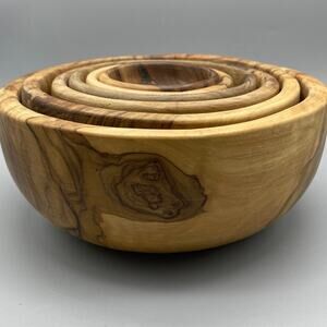 Nesting Stackable Handcrafted‎ olive wood Bowls set of 6